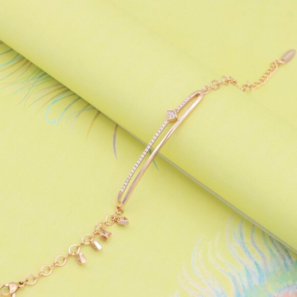 "Elegant Rose Gold Chain Bracelet with Cubic Zirconia Detailing, XPBL0974 - Picture 5 of 12